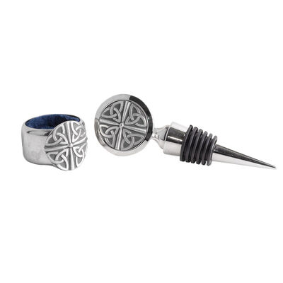 Mullingar Pewter Wine Stopper And Drip Ring, Trinity Design